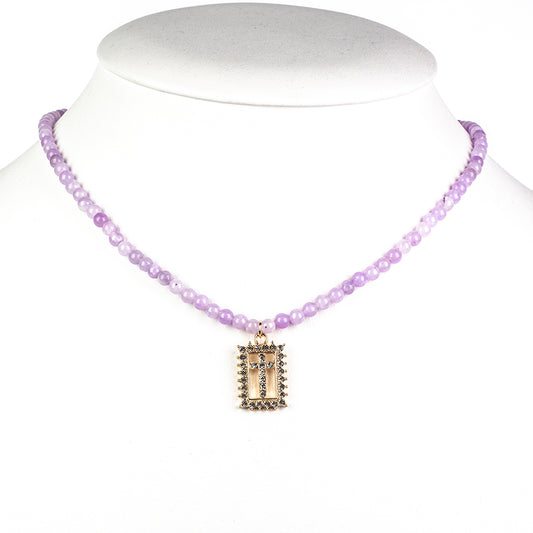 Cruz Colar Conta com Quartzo Lavanda e Cristal Emporia® Branco ( Colar+Pendente )