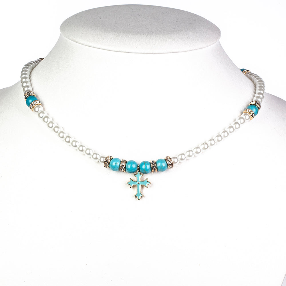 Cruz Colar Conta com Turquesa ( Colar+Pendente )