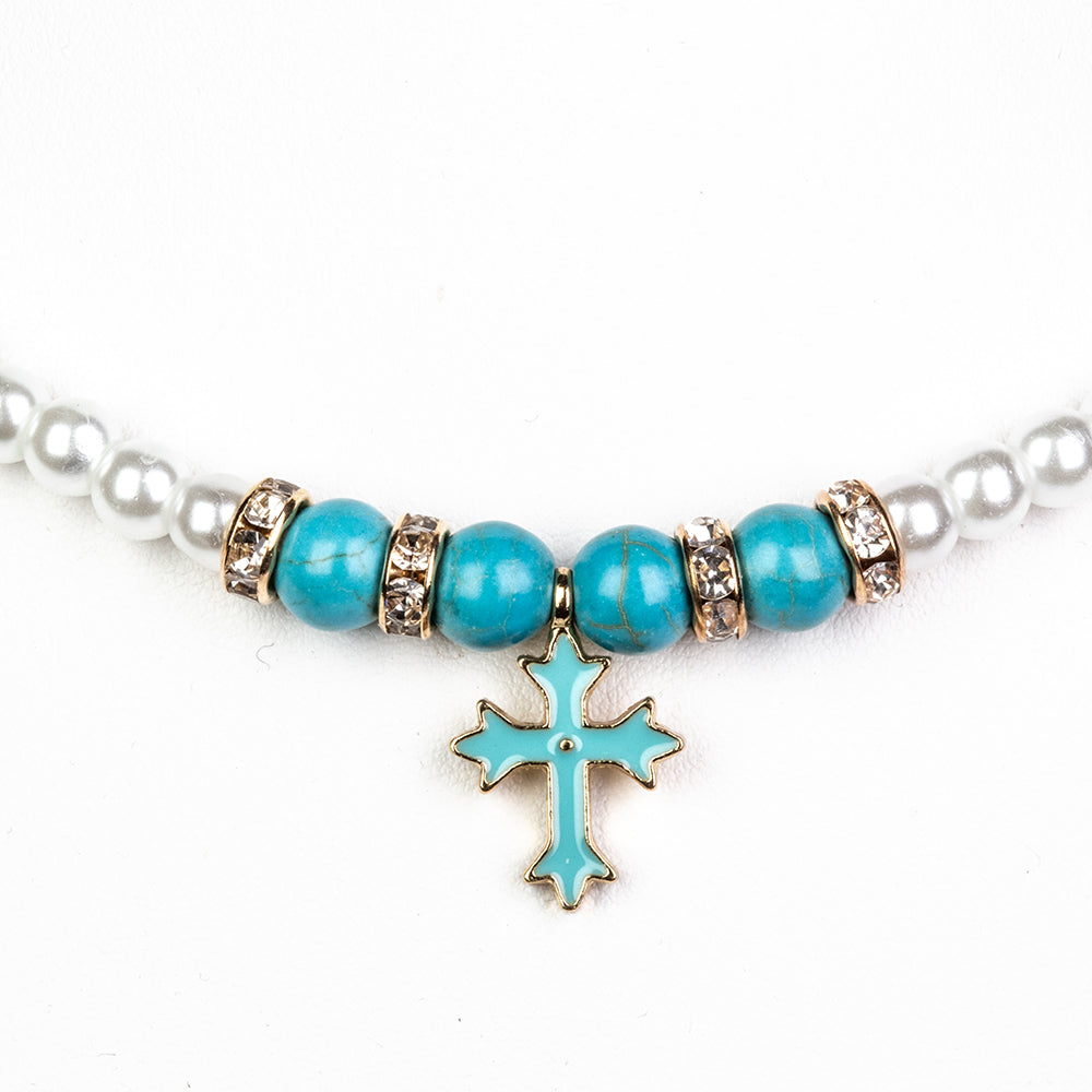 Cruz Colar Conta com Turquesa ( Colar+Pendente ) 2 