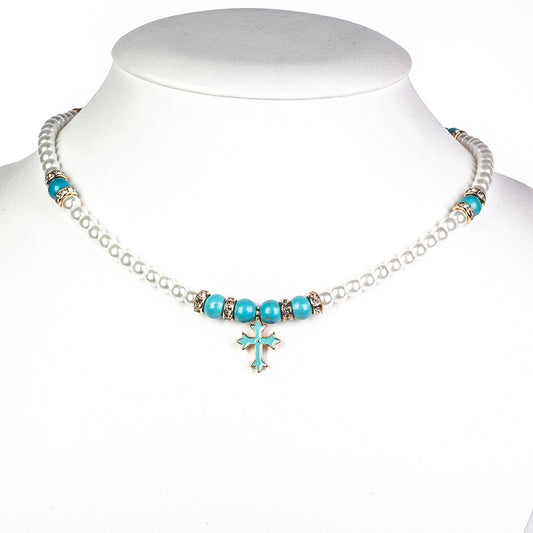 Cruz Colar Conta com Turquesa ( Colar+Pendente )
