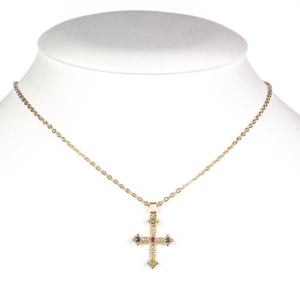 Cruz Colar de Liga de Ouro com Rubi da Birmânia e Esmeralda do Brasil ( Colar+Pendente )