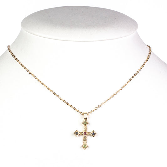 Cruz Colar de Liga de Ouro com Rubi da Birmânia e Esmeralda do Brasil ( Colar+Pendente )