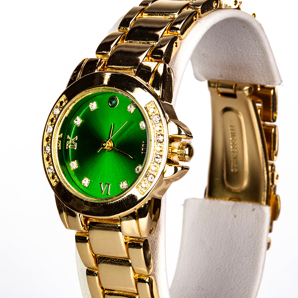 Relógio de Liga de Ouro com Esmeralda e Cristal Emporia® Branco ( Colar+Brincos+Pendente ) 6 