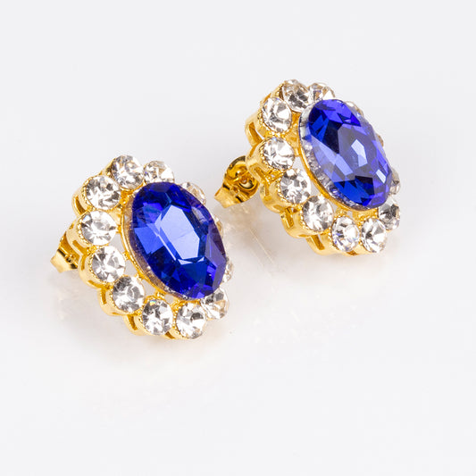 Conjunto de Liga de Ouro com Cristal Emporia® Azul e Cristal Emporia® Branco ( Colar+Brincos )