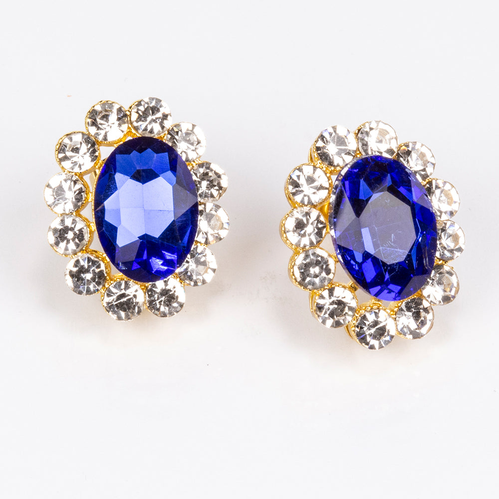 Conjunto de Liga de Ouro com Cristal Emporia® Azul e Cristal Emporia® Branco ( Colar+Brincos )