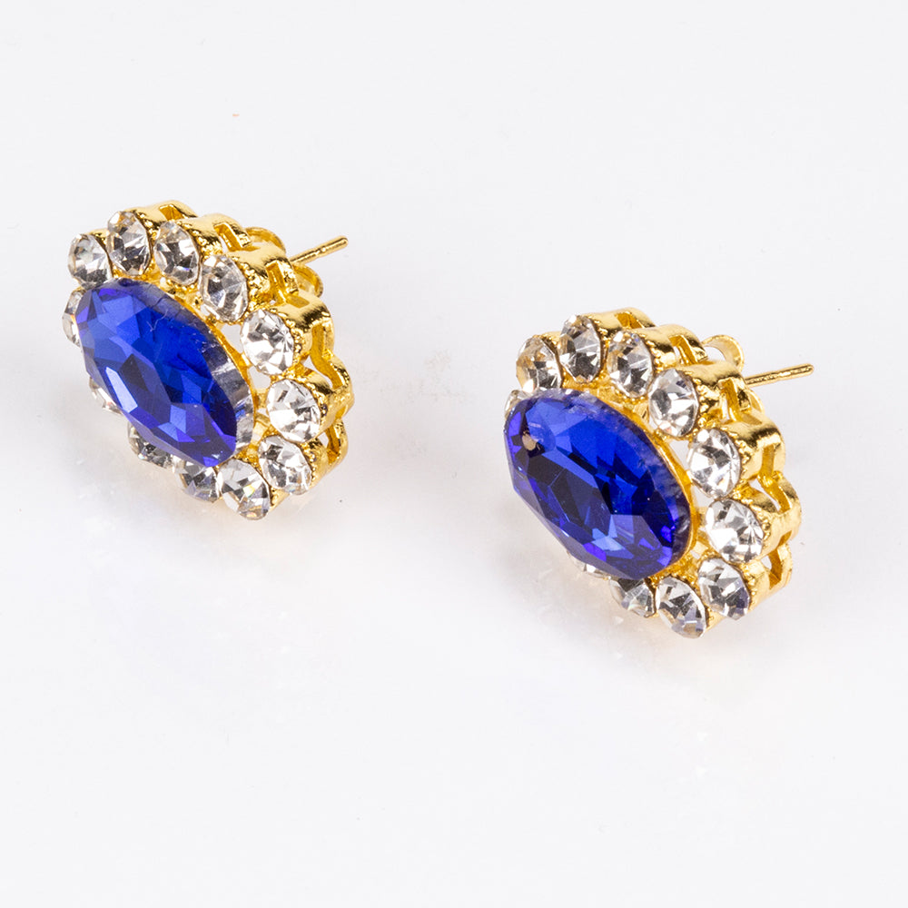 Conjunto de Liga de Ouro com Cristal Emporia® Azul e Cristal Emporia® Branco ( Colar+Brincos ) 4 