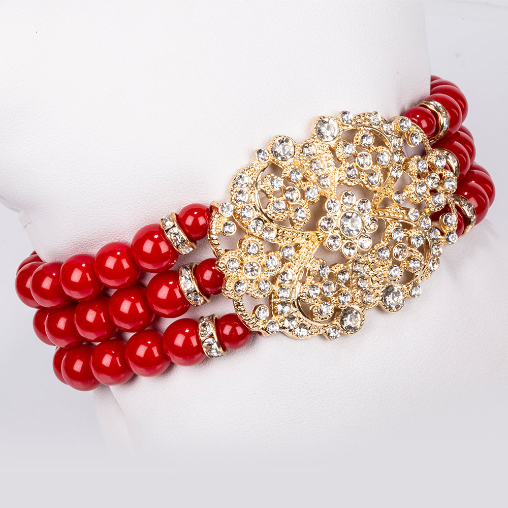 Conjunto de Liga de Ouro com Cristal Emporia® Branco ( Colar+Pulseira ) 3 