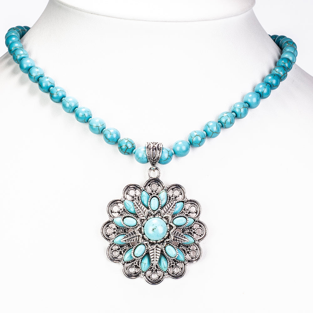 Conjunto de Liga de Ouro com Turquesa ( Colar+Brincos ) 3 