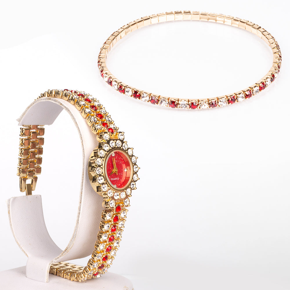 Relógio de Liga de Ouro com Cristal Emporia® Vermelho ( Pulseira )