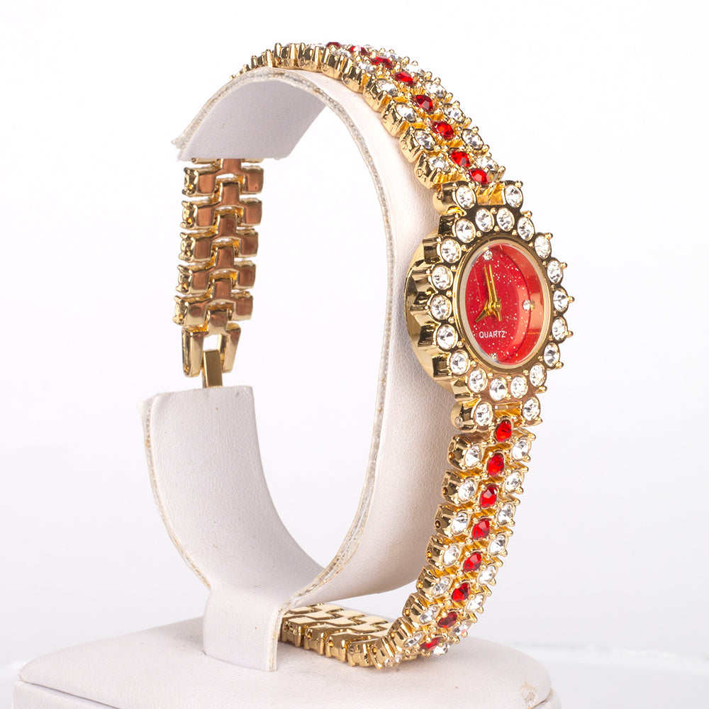 Relógio de Liga de Ouro com Cristal Emporia® Vermelho ( Pulseira )