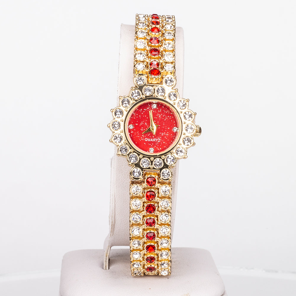 Relógio de Liga de Ouro com Cristal Emporia® Vermelho ( Pulseira )