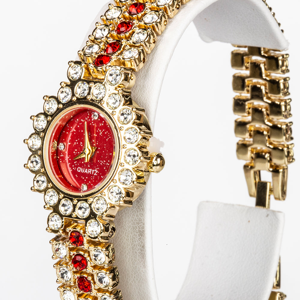 Relógio de Liga de Ouro com Cristal Emporia® Vermelho ( Pulseira )