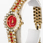 Relógio de Liga de Ouro com Cristal Emporia® Vermelho ( Pulseira )