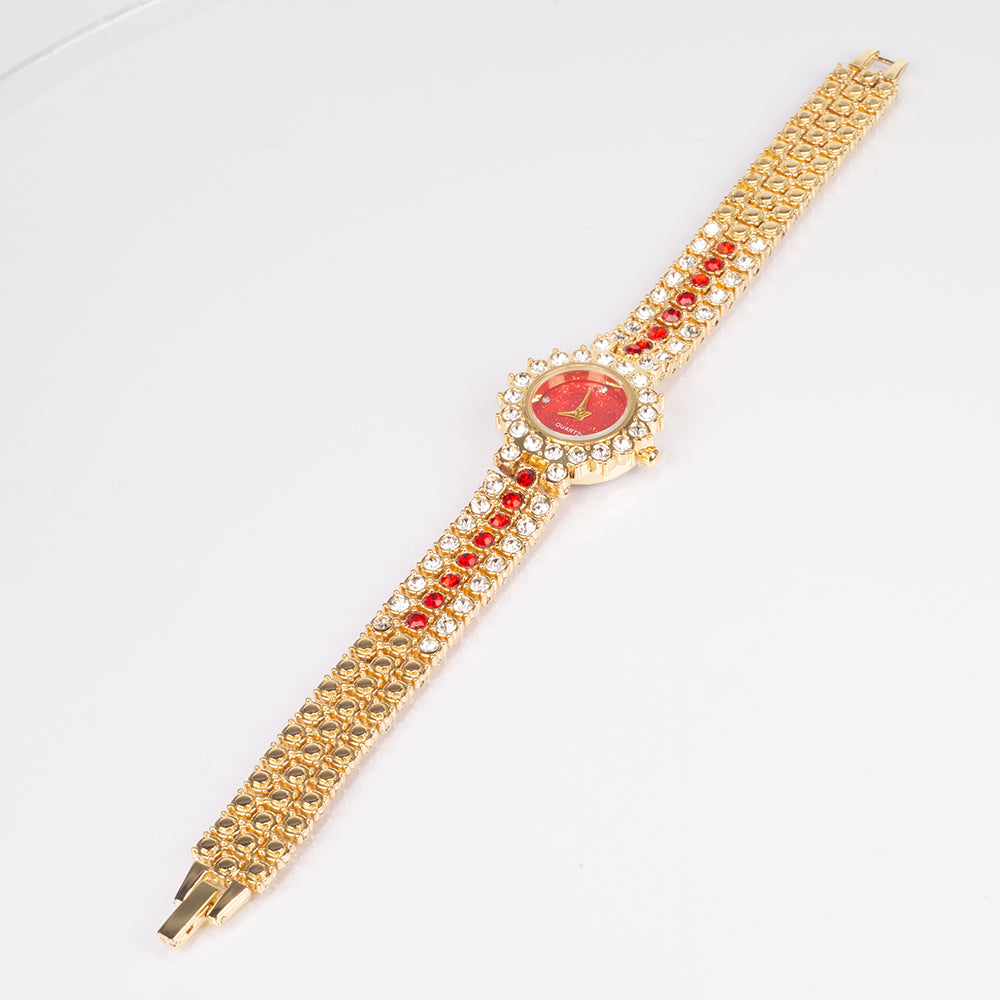 Relógio de Liga de Ouro com Cristal Emporia® Vermelho ( Pulseira )