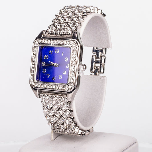 Relógio de Liga de Ouro com Cristal Emporia® Azul e Cristal Emporia® Branco ( Colar+Brincos+Pendente )