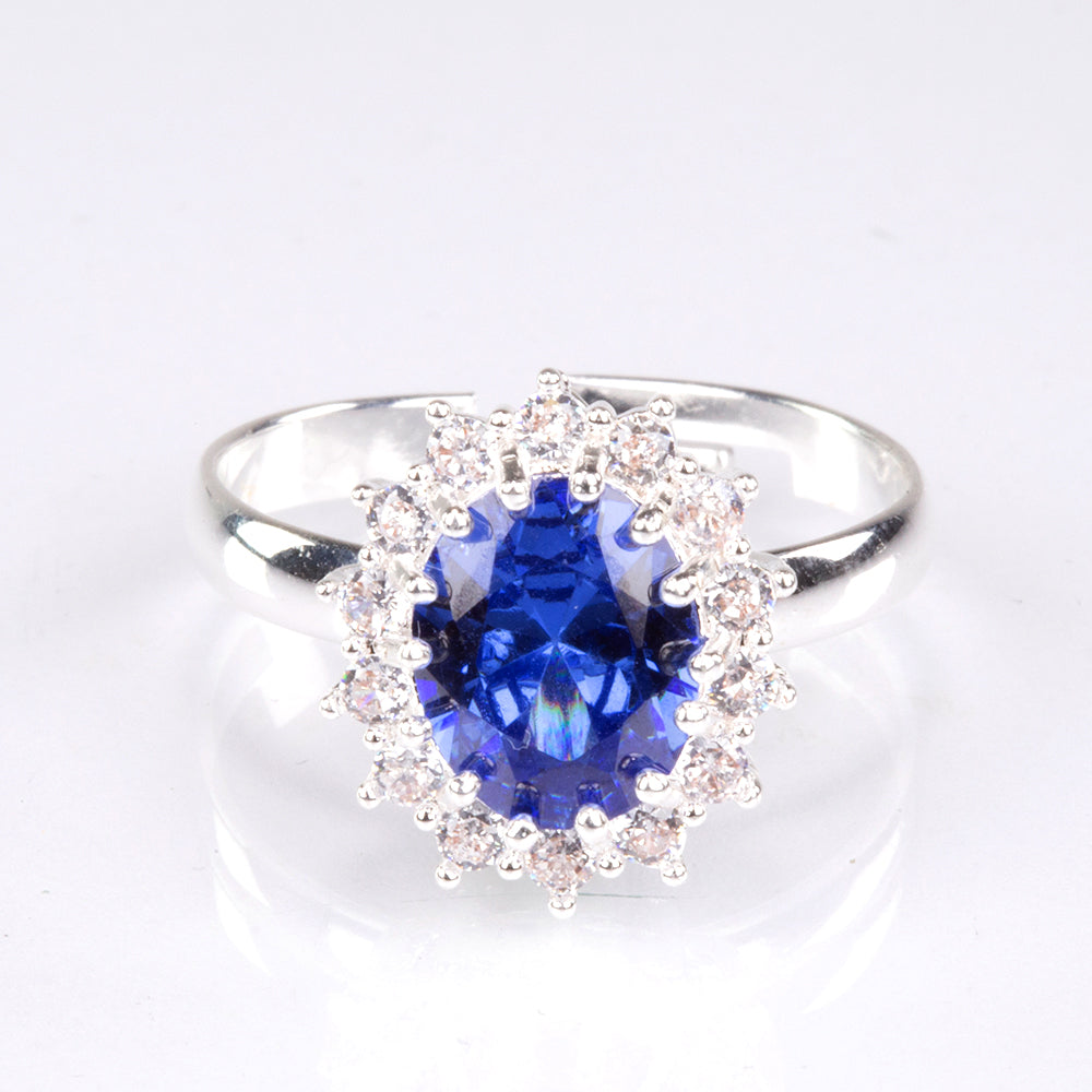 Conjunto de Liga de Ouro com Cristal Emporia® Azul e Cristal Emporia® Branco ( Colar+Anel ) 4 