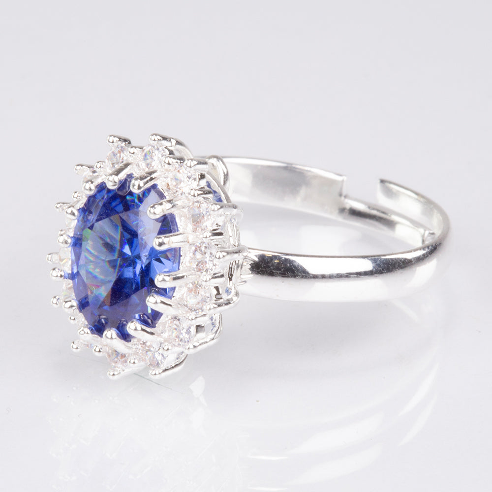 Conjunto de Liga de Ouro com Cristal Emporia® Azul e Cristal Emporia® Branco ( Colar+Anel ) 5 