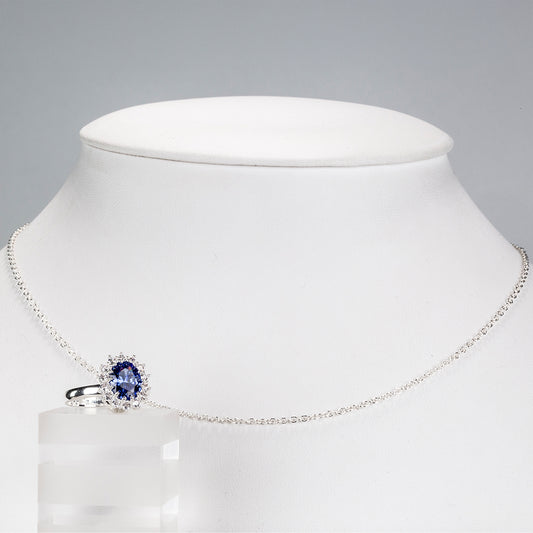 Conjunto de Liga de Ouro com Cristal Emporia® Azul e Cristal Emporia® Branco ( Colar+Anel )