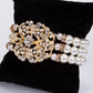 Conjunto de Liga de Ouro com Pérola de Vidro e Cristal Emporia® Branco ( Colar+Pulseira )