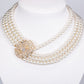 Conjunto de Liga de Ouro com Pérola de Vidro e Cristal Emporia® Branco ( Colar+Pulseira )