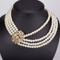 Conjunto de Liga de Ouro com Pérola de Vidro e Cristal Emporia® Branco ( Colar+Pulseira )