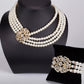 Conjunto de Liga de Ouro com Pérola de Vidro e Cristal Emporia® Branco ( Colar+Pulseira )