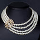 Conjunto de Liga de Ouro com Pérola de Vidro e Cristal Emporia® Branco ( Colar+Pulseira )