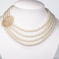 Conjunto de Liga de Ouro com Pérola de Vidro e Cristal Emporia® Branco ( Colar+Pulseira )