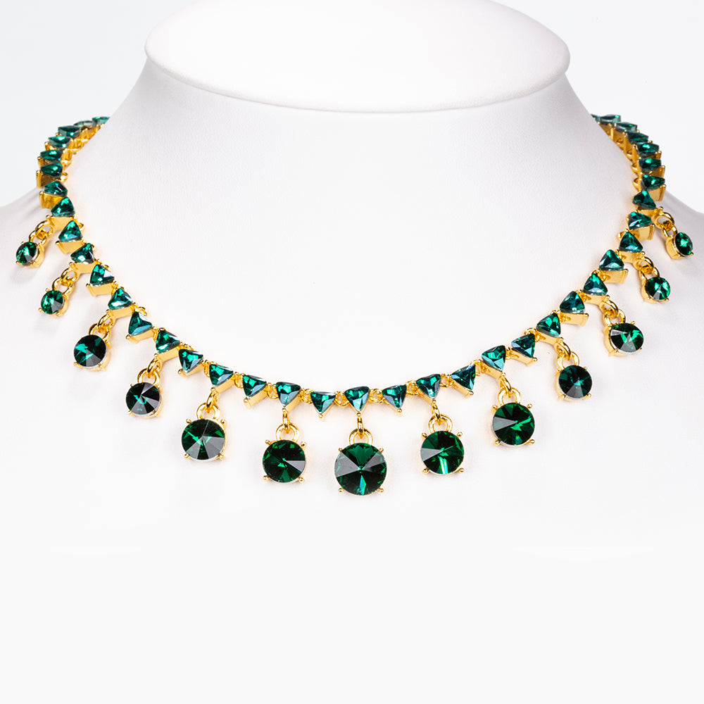 Conjunto de Liga de Ouro com Cristal Emporia® Verde ( Colar+Brincos )