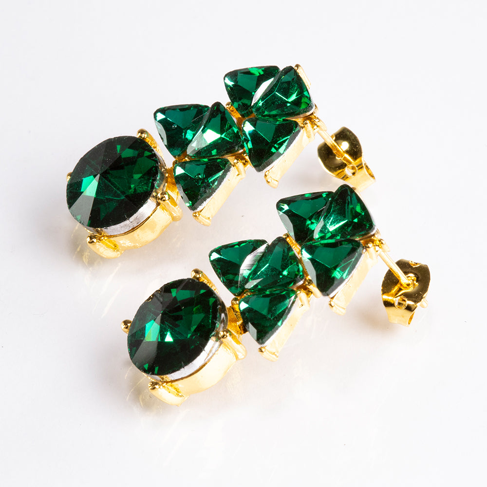 Conjunto de Liga de Ouro com Cristal Emporia® Verde ( Colar+Brincos )