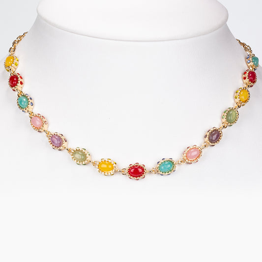 Colar de Liga de Ouro com Ágata Vermelha e Ametista