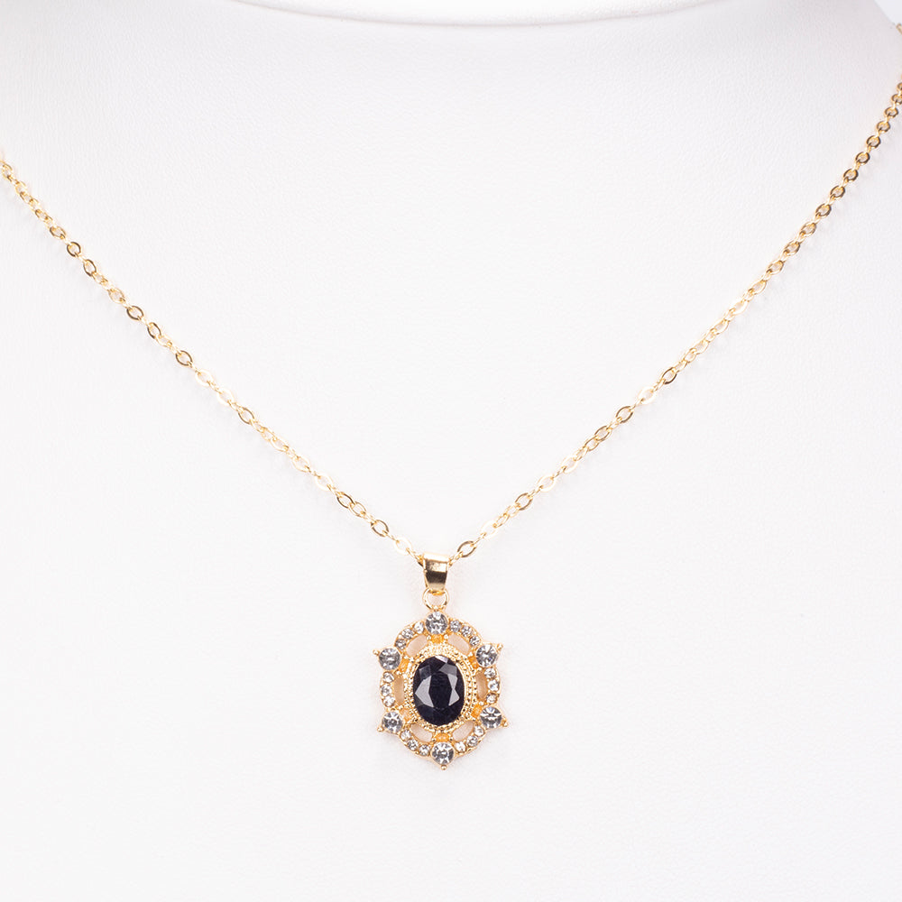 Colar de Liga de Ouro com Safira e Cristal Emporia® Branco ( Colar+Pendente ) 1 