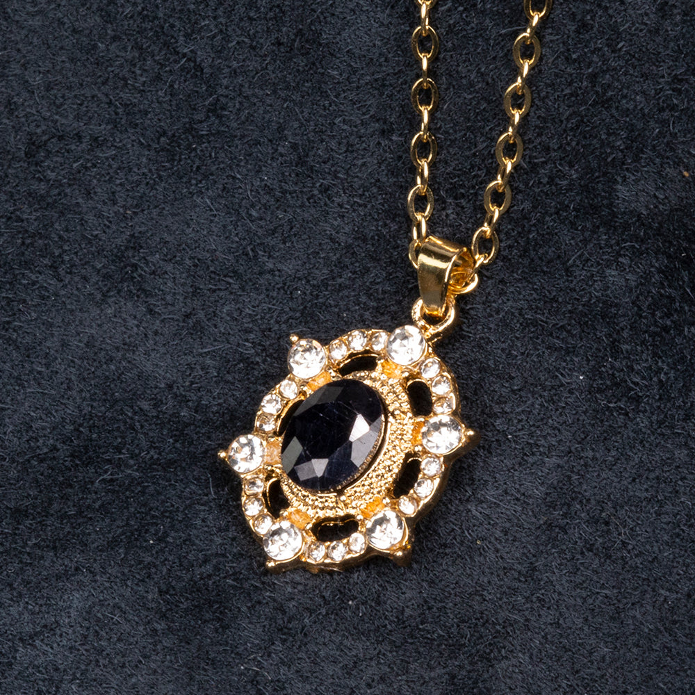 Colar de Liga de Ouro com Safira e Cristal Emporia® Branco ( Colar+Pendente )