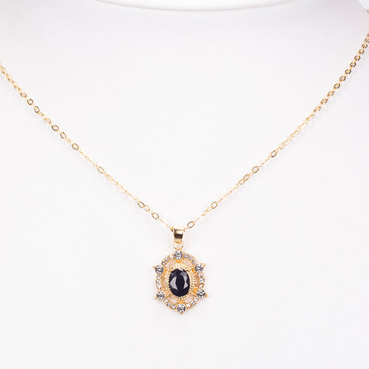 Colar de Liga de Ouro com Safira e Cristal Emporia® Branco ( Colar+Pendente )
