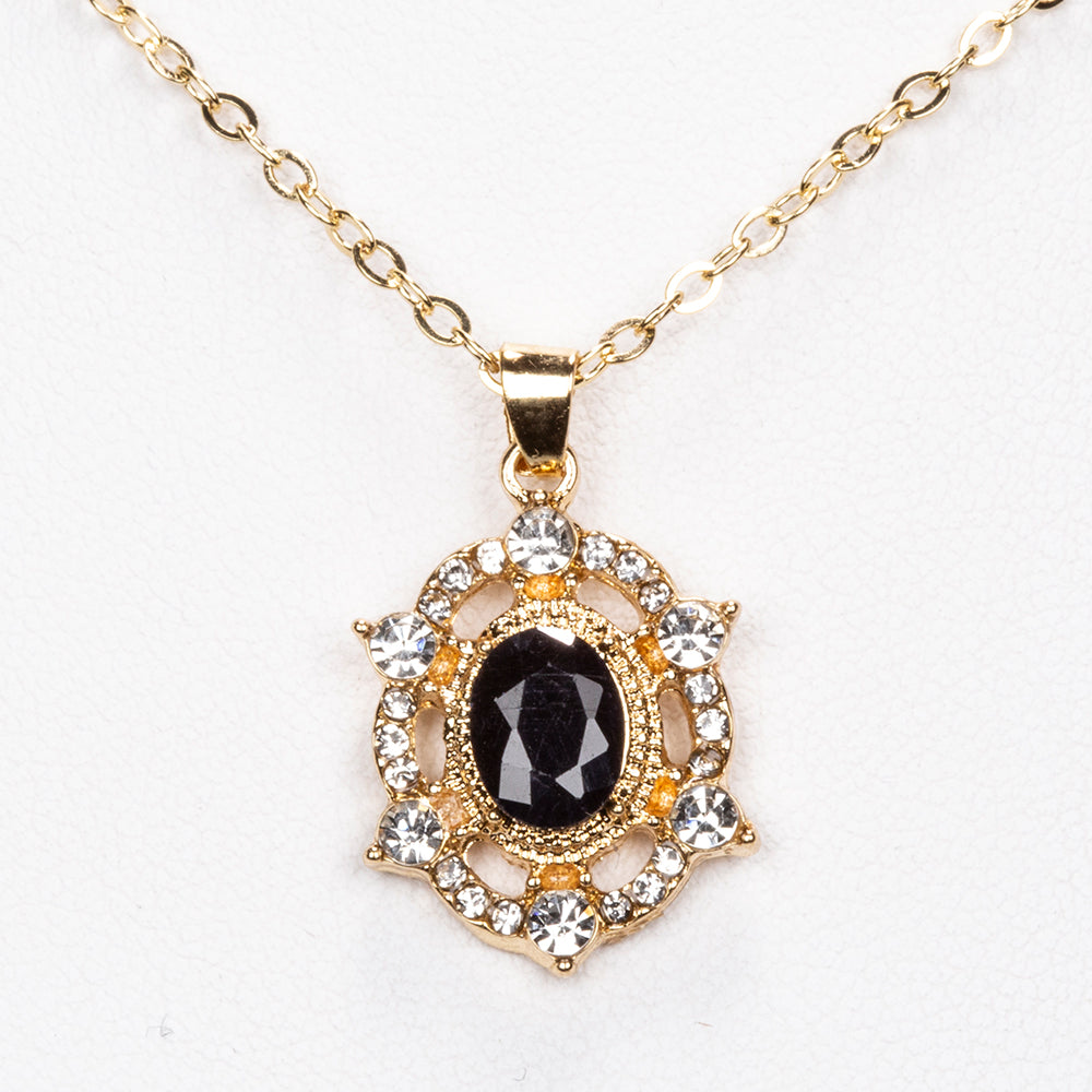 Colar de Liga de Ouro com Safira e Cristal Emporia® Branco ( Colar+Pendente )