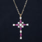 Cruz Colar de Liga de Ouro com Rubi e Cristal Emporia® Branco ( Colar+Pendente )