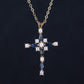 Cruz Colar de Liga de Ouro com Safira e Cristal Emporia® Branco ( Colar+Pendente )