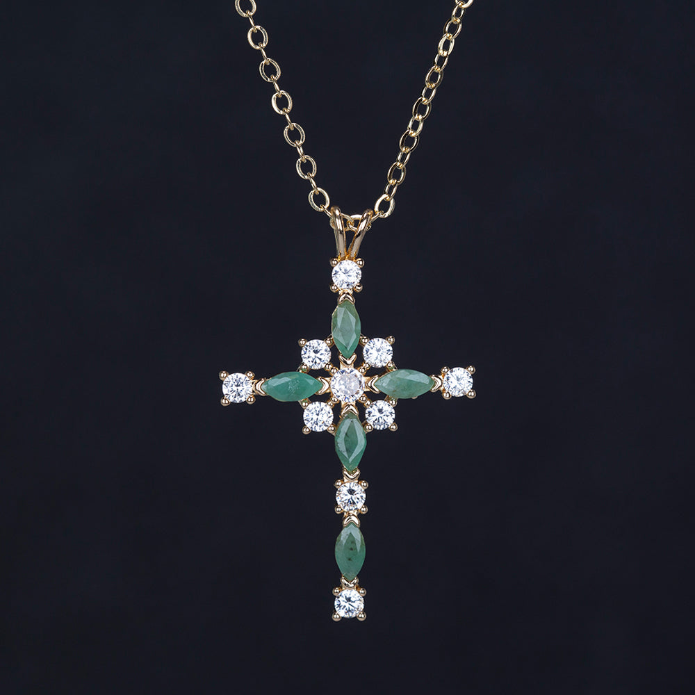 Cruz Colar de Liga de Ouro com Esmeralda e Cristal Emporia® Branco ( Colar+Pendente ) 3 