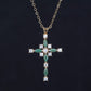 Cruz Colar de Liga de Ouro com Esmeralda e Cristal Emporia® Branco ( Colar+Pendente )