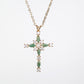 Cruz Colar de Liga de Ouro com Esmeralda e Cristal Emporia® Branco ( Colar+Pendente )
