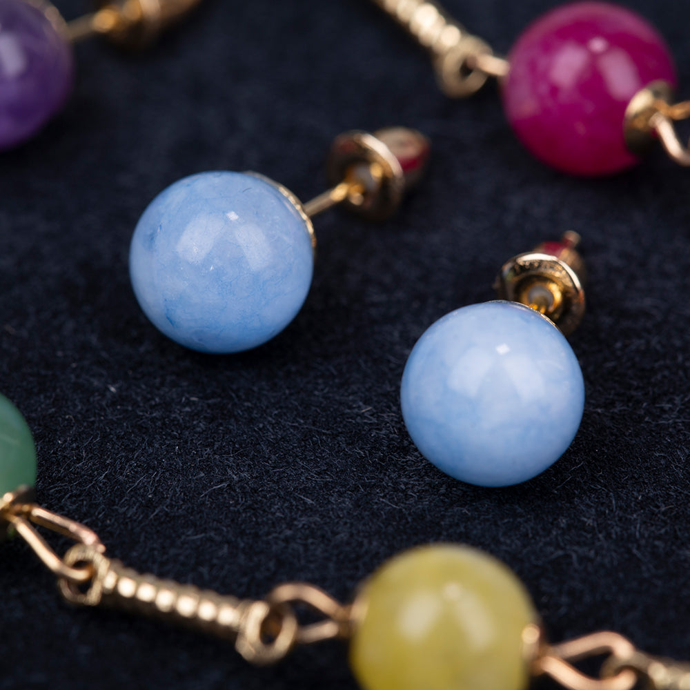 Conjunto de Liga de Ouro com Ametista e Jade ( Colar+Brincos+Pulseira )