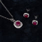 Conjunto de Liga de Ouro com Rubi e Cristal Emporia® Branco ( Colar+Brincos+Pendente )