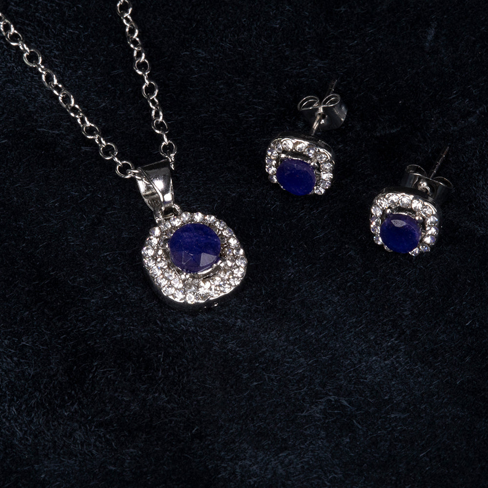 Conjunto de Liga de Ouro com Safira e Cristal Emporia® Branco ( Colar+Brincos+Pendente )