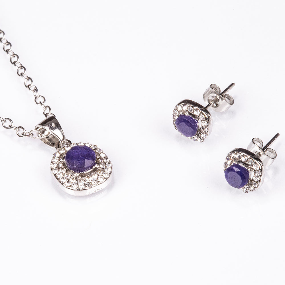 Conjunto de Liga de Ouro com Safira e Cristal Emporia® Branco ( Colar+Brincos+Pendente ) 1 