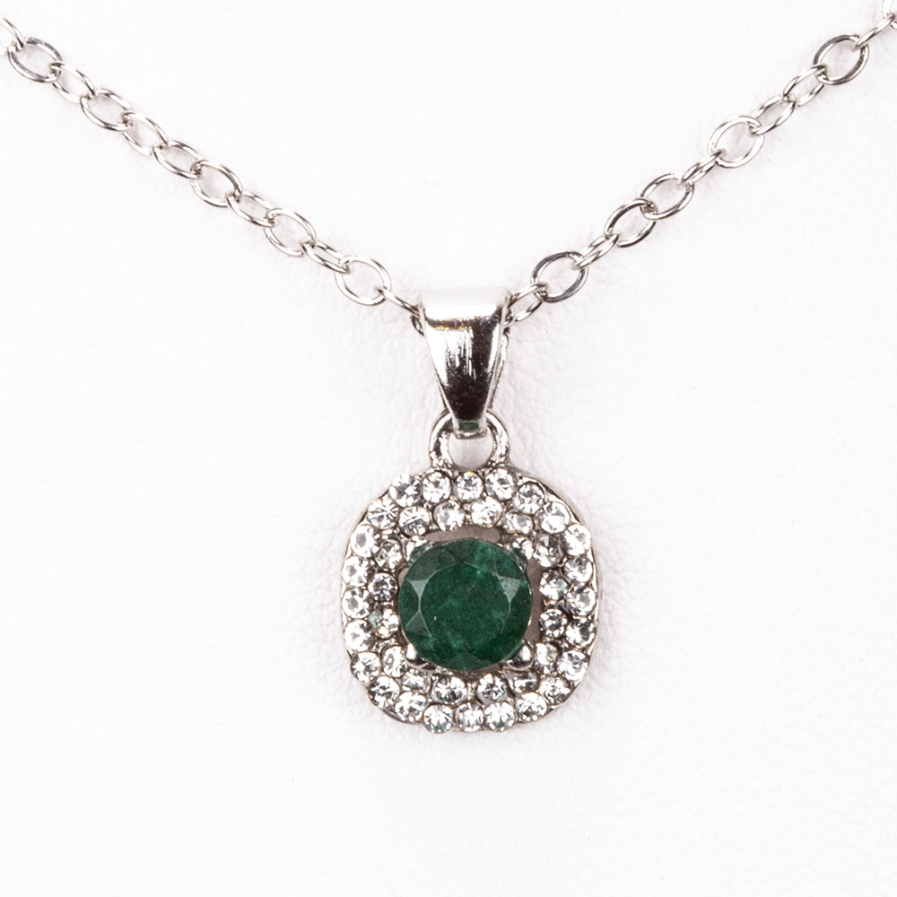 Conjunto de Liga de Ouro com Esmeralda e Cristal Emporia® Branco ( Colar+Brincos+Pendente )