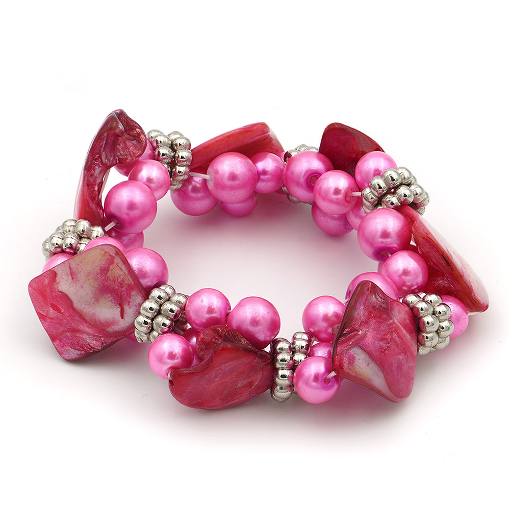 Conjunto com Concha e Cristal Emporia® Rosa ( Colar+Brincos+Pulseira ) 2 