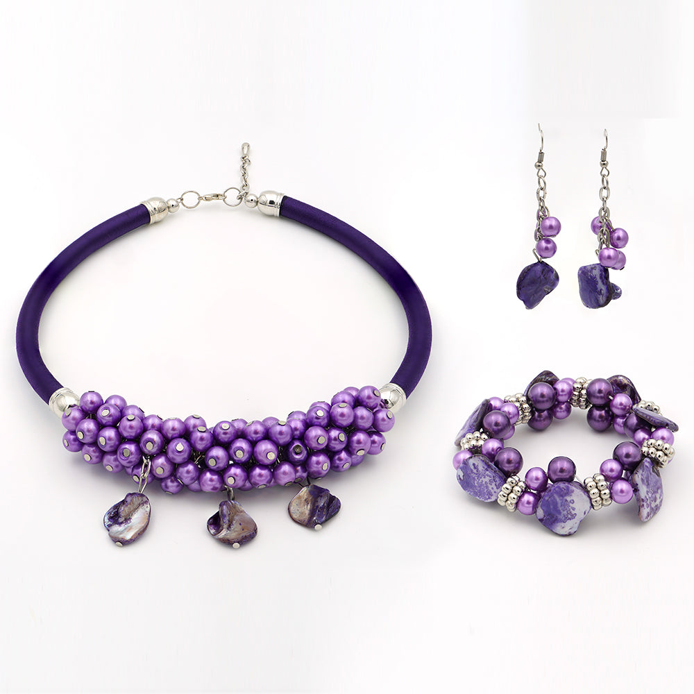 Conjunto com Concha e Cristal Emporia® Roxo ( Colar+Brincos+Pulseira ) 1 