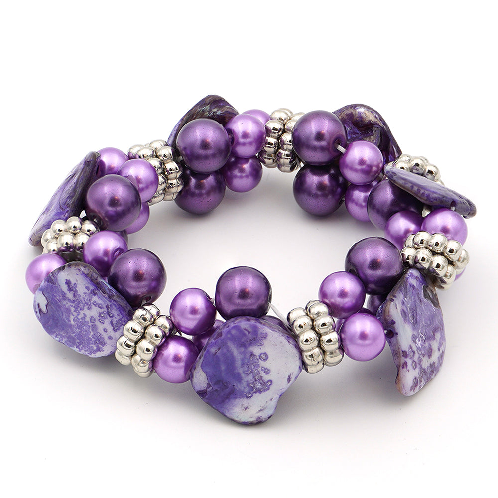 Conjunto com Concha e Cristal Emporia® Roxo ( Colar+Brincos+Pulseira ) 2 