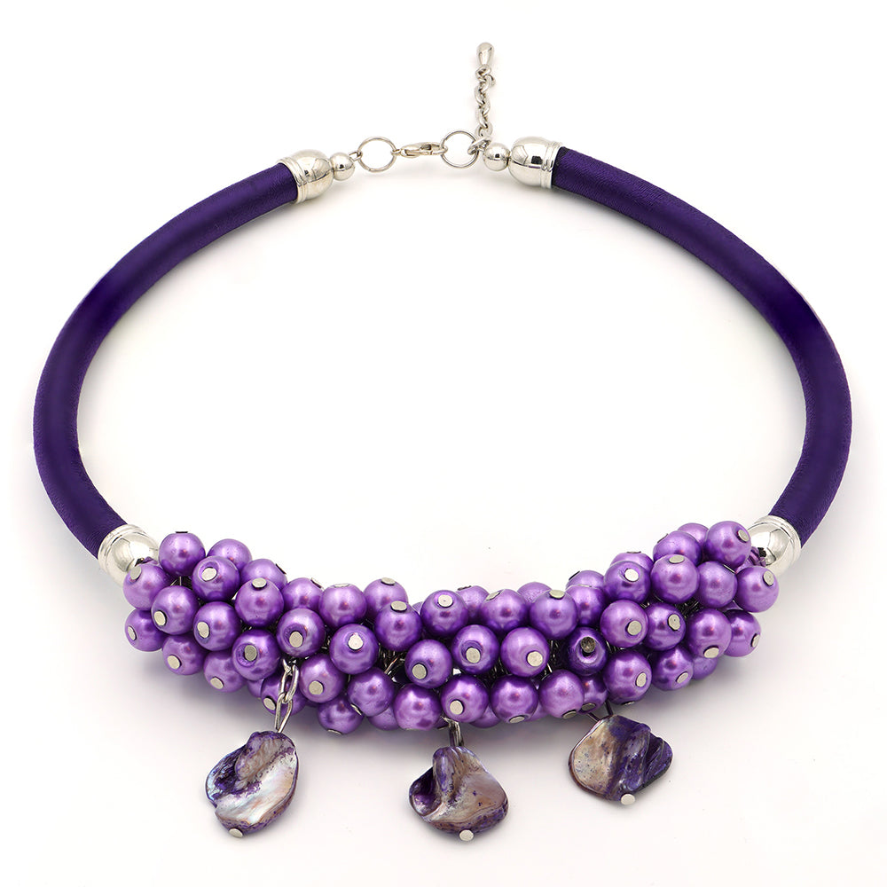 Conjunto com Concha e Cristal Emporia® Roxo ( Colar+Brincos+Pulseira )