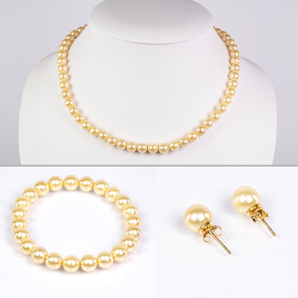 Conjunto de Prata com Banho de Ouro com Pérola Dourada do Mar do Sul ( Colar+Brincos+Pulseira ) 1 